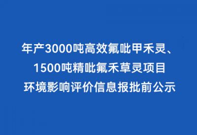 年產(chǎn)3000噸高效氟吡甲禾靈、1500噸精吡氟禾草靈項(xiàng)目 環(huán)境影響評(píng)價(jià)信息報(bào)批前公示